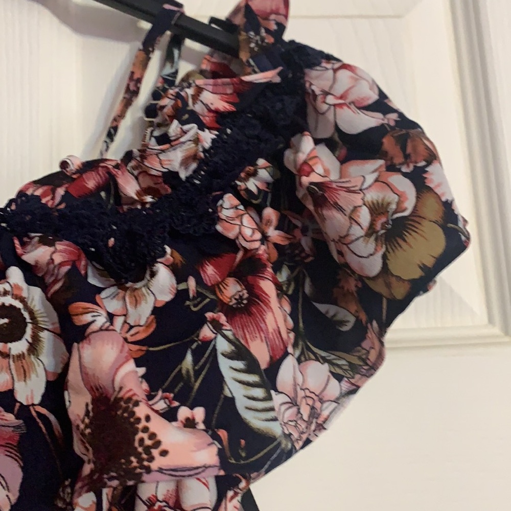 DARK NAVY FLORAL OFF THE SHOULDERS ROMPER MAXI - Picture 7 of 14